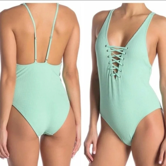 NWT Free Press Mint Ribbed One Piece Swimsuit XL - Picture 1 of 6